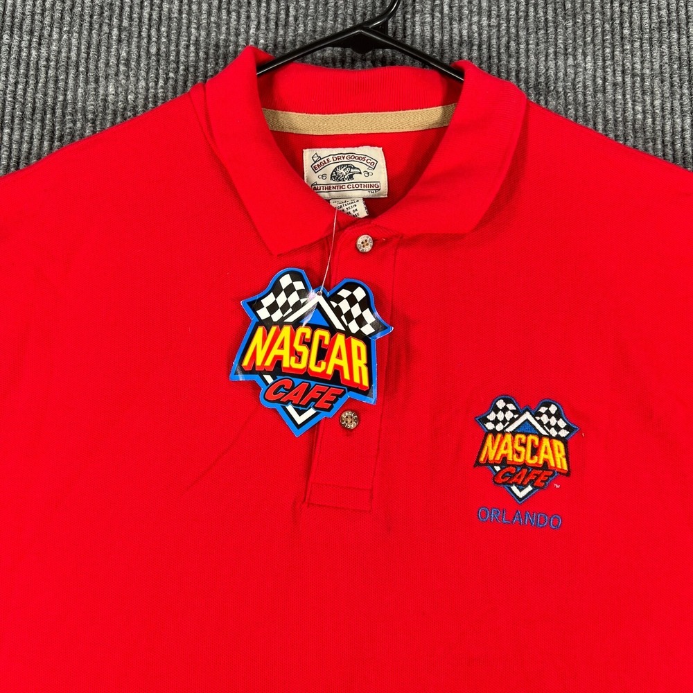 Vintage NASCAR Cafe Orlando Polo Shirt Mens Large Red Short Sleeve Racing New